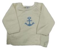Smetanový vlněný propínací svetr s kotvou Petit Bateau