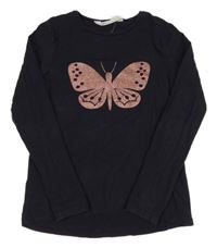 Lilkové triko s třpytivým motýlem H&M