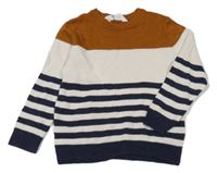 Hnědo-béžovo-tmavomodrý svetr s pruhy H&M