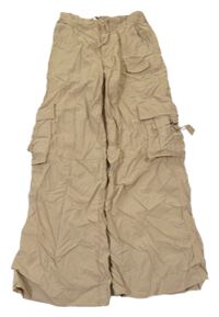 Hnědé šusťákové cargo široké kalhoty H&M
