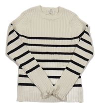 Smetanovo-černý pruhovaný žebrovaný svetr H&M