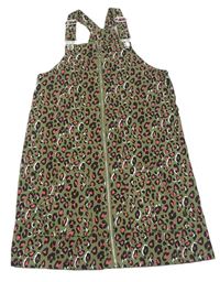 Khaki-černé riflové propínací laclové šaty s leopardím vzorem Matalan