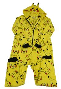 Žlutá chlupatá kombinéza s Pikachu a kapucí 