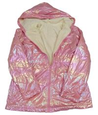 Růžová metalická zateplená parka s kapucí shein