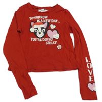 Červené crop vánoční pyžamové triko s obrázky H&M