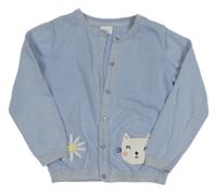 Světlemodrý propínací svetr s kočkou F&F