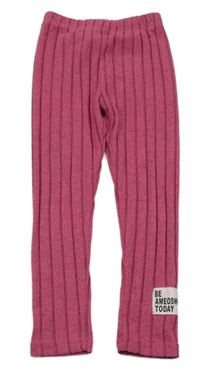 Růžové žebrované úpletové legíny s nášivkou 