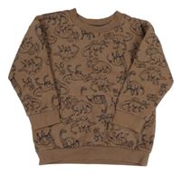 Hnědá vzorovaná mikina s dinosaury Nutmeg