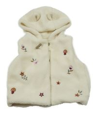 Smetanová huňatá podšitá vesta s obrázky a kapucí Nutmeg