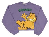 Fialová crop mikina s Garfieldem H&M