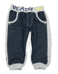 Tmavomodro-šedé tepláky s nápisy Ergee