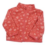 Červená fleecová propínací mikina se srdíčky 