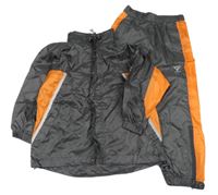 2 set - tmavošedo-oranžová šusťáková jarní bunda + šusťákové kalhoty 