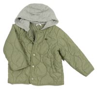 Khaki šusťáková prošívaná zateplená bunda s kapucí 