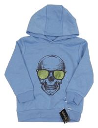 Nové - světlemodrá mikina s lebkou a kapucí dunnes