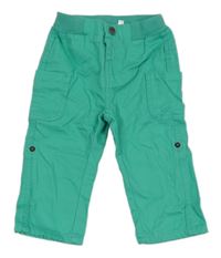 Zelené plátěné roll-up kalhoty s úpletovým pasem 