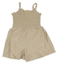 Světlebéžový lehký kraťasový overal s žabičkováním 