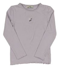 Lila žebrované triko s kvítkem C&A