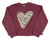 Tmavorůžová crop mikina se srdcem River Island
