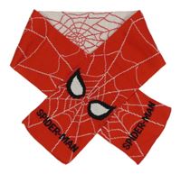 Červeno-bílá vzorovaná pletená šála se Spidermanem 