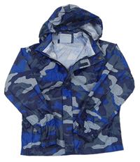 Tmavomodro-moddro-šedá army nepromokavá funkční bunda s kapucí Mountain Warehouse