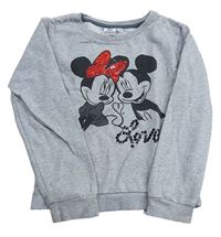 Šedá melírovaná mikina s Minnie a Mickeym Disney