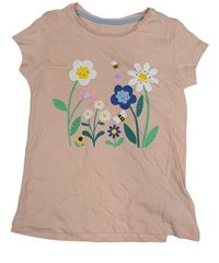Růžové tričko s kytičkami Mothercare