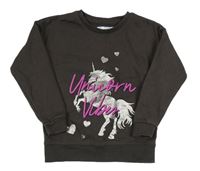 Antracitová mikina s jednorožcem a nápisem Primark