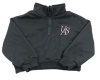 Antracitová crop mikina s písmeny Shein