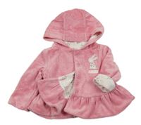Růžový sametový podšitý kabátek s králíčkem a kapucí Mothercare