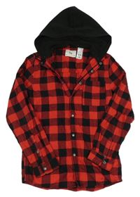 Červeno-červená kostkovaná košile s kapucí C&A