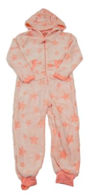 Neonově korálová plyšová kombinéza s hvězdami a kapucí Kiki&Koko