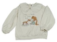 Smetanová mikina s dívkou a laní a límečkem George