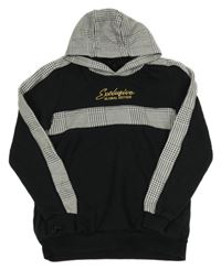 Černo-bílá mikina se vzorovanými prvky a nápisem a kapucí George