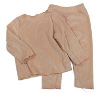 2set - Růžové žebrované sametové triko + tepláky 