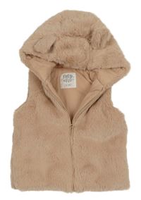 Růžová kožešinová zateplená vesta s kapucí s oušky F&F