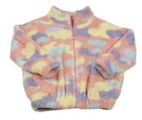 Růžovo-barevná vzorovaná plyšová propínací mikina Pep&Co