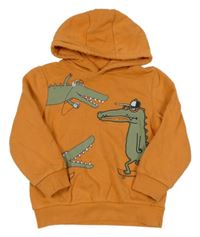 Oranžová mikina s krokodýly a kapucí C&A