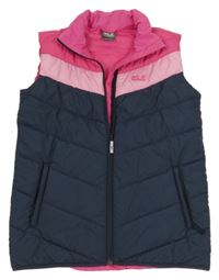 Tmavomodro-růžová šusťáková zateplená vesta s logem Jack Wolfskin