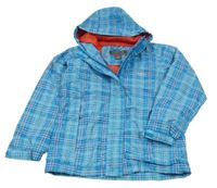 Světlemodro-bílo-červená kostkovaná šusťáková jarní funkční bunda s kapucí Rebel