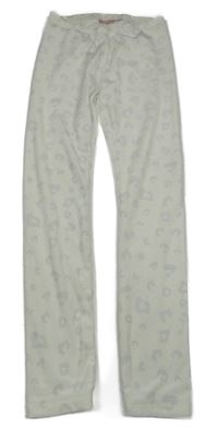 Bílo-šedé plyšové pyžamové kalhoty s leopardím vzorem Pepperts