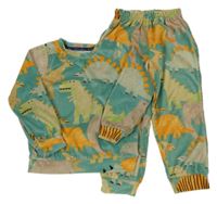 Zeleno-béžovo-oranžové plyšové pyžamo s diny Tu