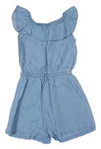 Světlemodrý lehký riflový kraťasový overal s volánkem Denim Co.