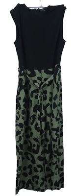 Dámský černo-khaki vzorovaný kalhotový culottes overal s páskem AX 