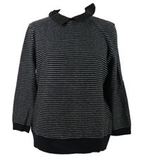 Dámský černo-bílý vzorovaný svetr s koženkovým límečkem Matalan 