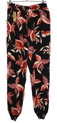 Dámské černo-červené květované harémové kalhoty 