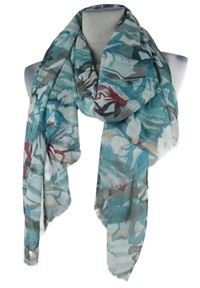 Dámská modrá květovaná šifonová šála 