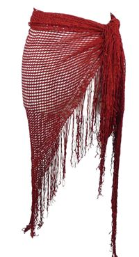 Dámské červené síťované pareo s třásněmi 