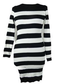 Dámské černo-bílé pruhované žebrované svetrové šaty New Look 