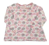 Bílo-růžovo-šedé puntíkaté triko s veverkami 